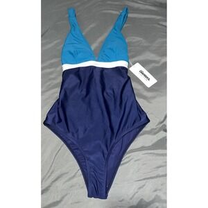 Iswaves NWT -Versa Tie Back One Piece Aqua White & Navy Blue Swimsuit Sz Medium.